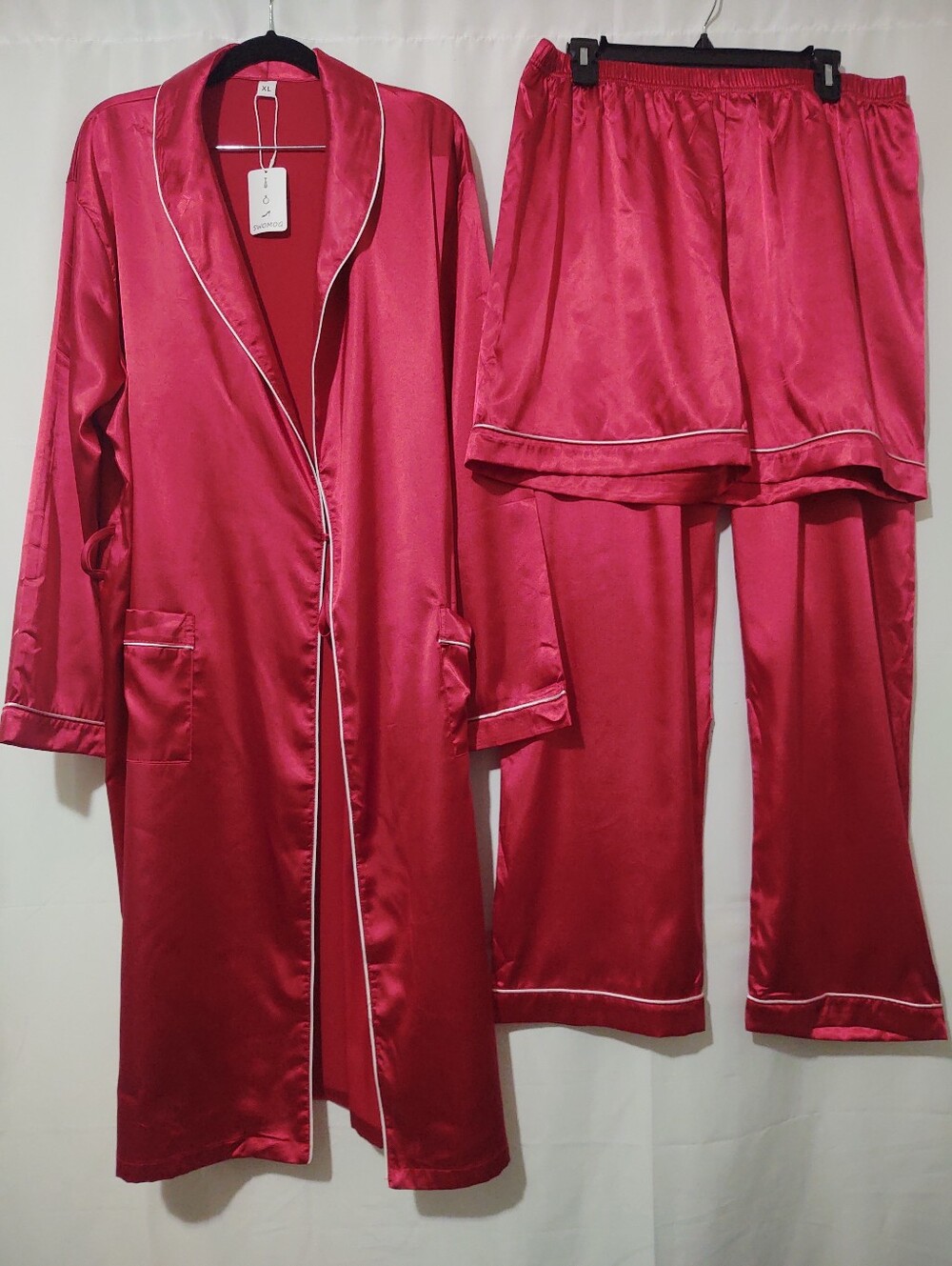 SWOMOG Men's Satin Robe 3 Pcs Long Sleeve House Kimono Bathrobe XL